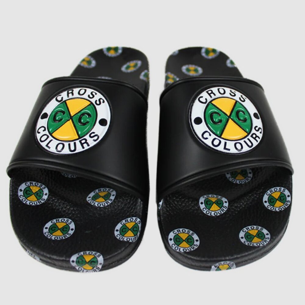 Cross Colours Circle Logo Slides, Women's Size 6 - Black